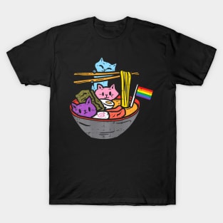 Rainbow Flag Cats Ramen Anime Gay Pride Month Lgbtq T-Shirt